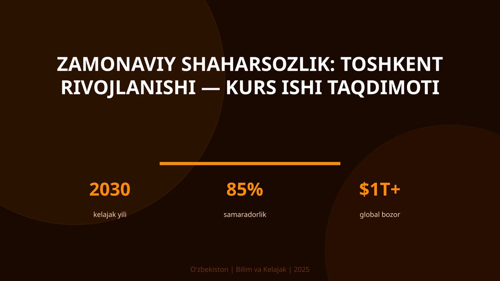 Zamonaviy shaharsozlik: Toshkent rivojlanishi — KURS ISHI TAQDIMOTI