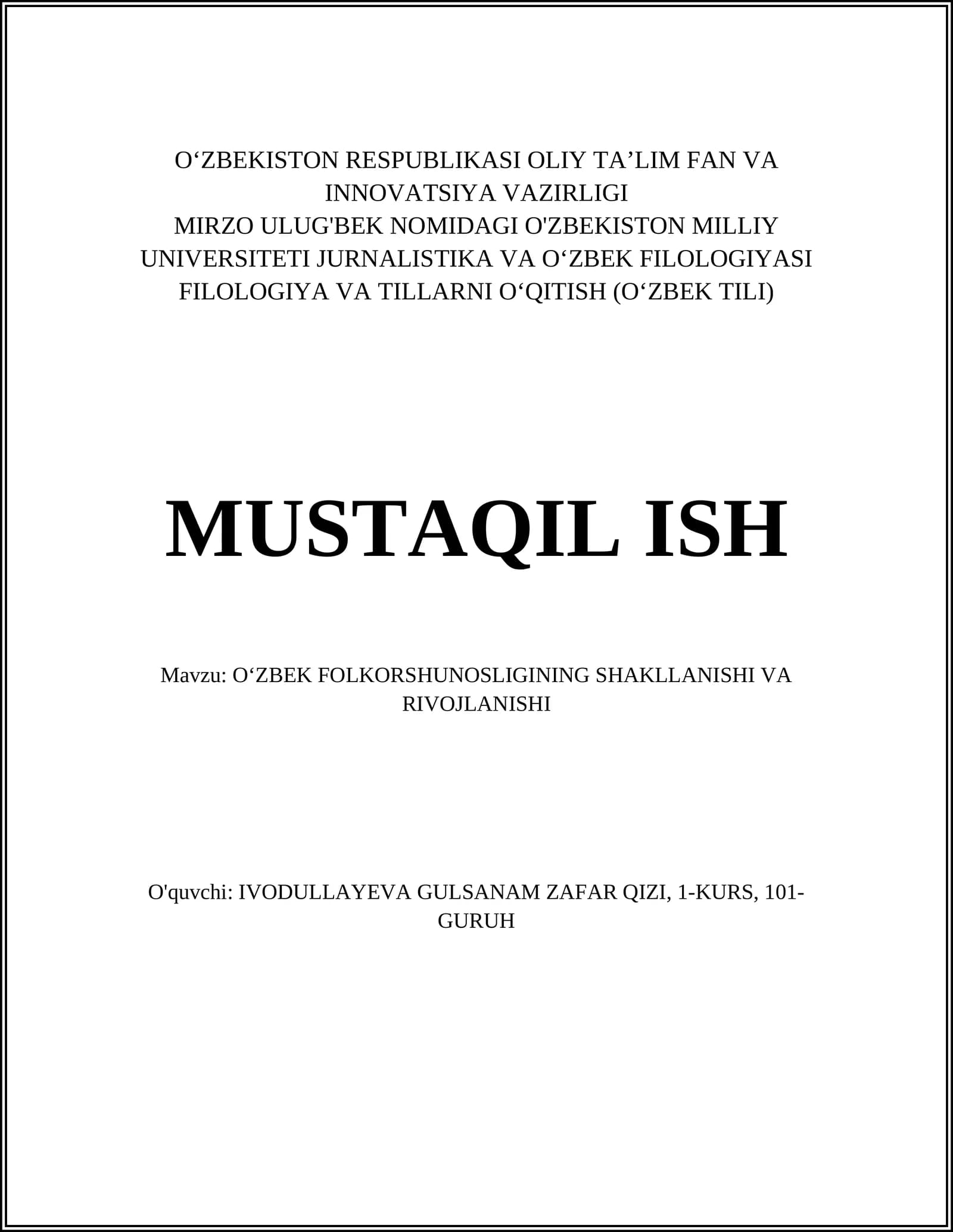 O‘zbek Folklorshunosligi
