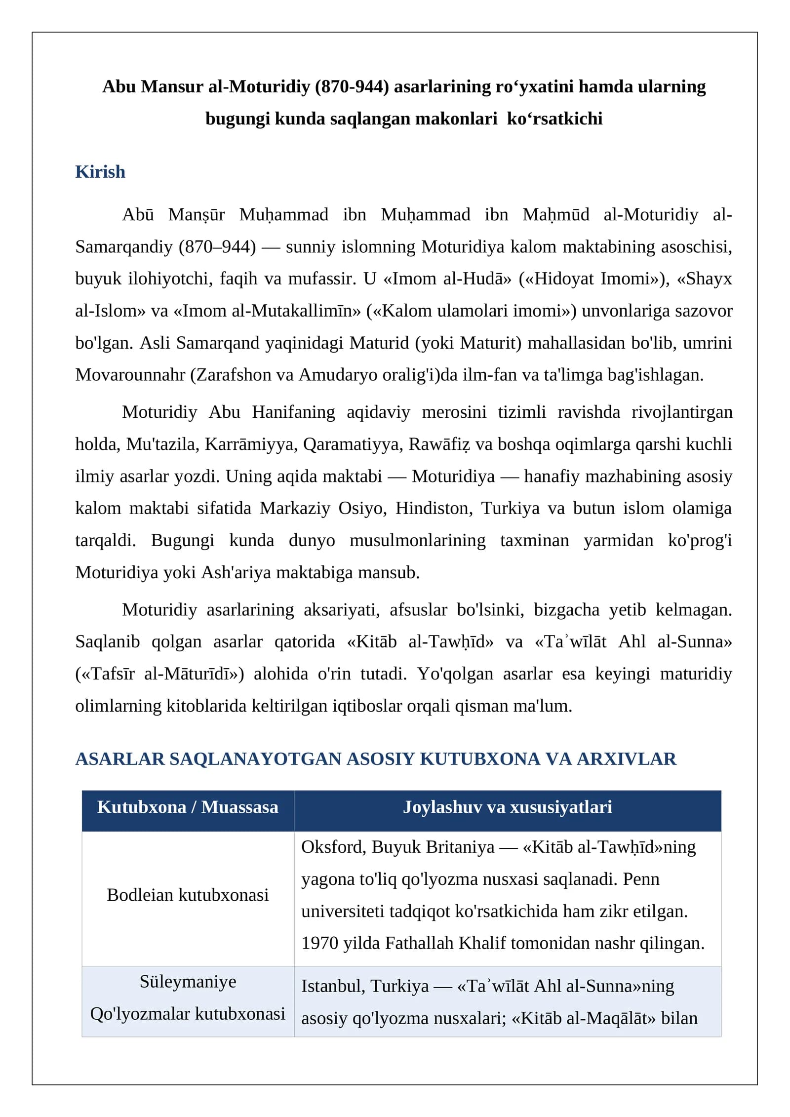 Abu Mansur al-Moturidiy (870-944)