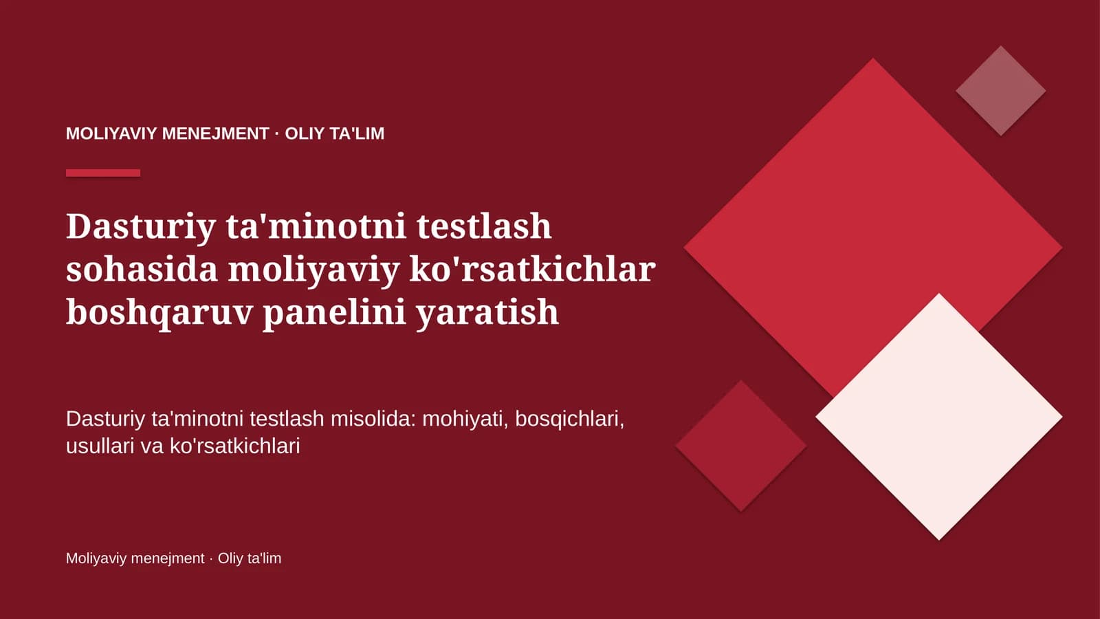 dasturiy ta'minotni testlash sohasida moliyaviy ko'rsatkichlar boshqaruv panelini yaratish 1297