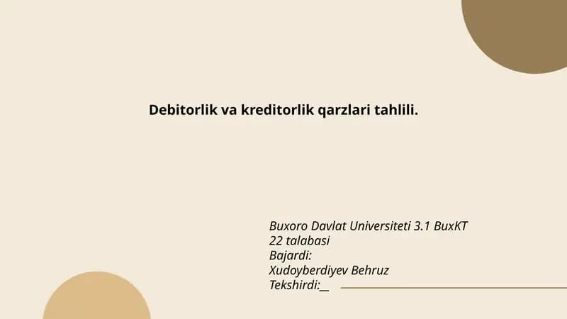 Debitorlik va kreditorlik qarzlari tahlili