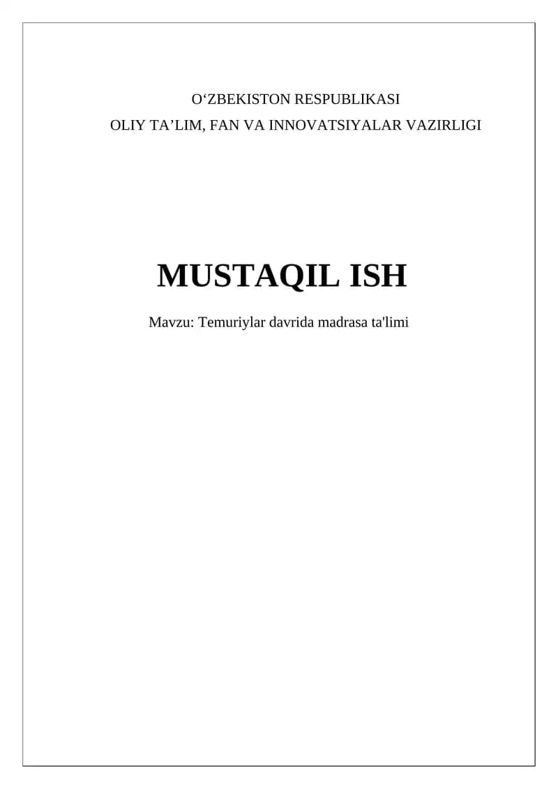 Temuriylar davrida madrasa ta'limi