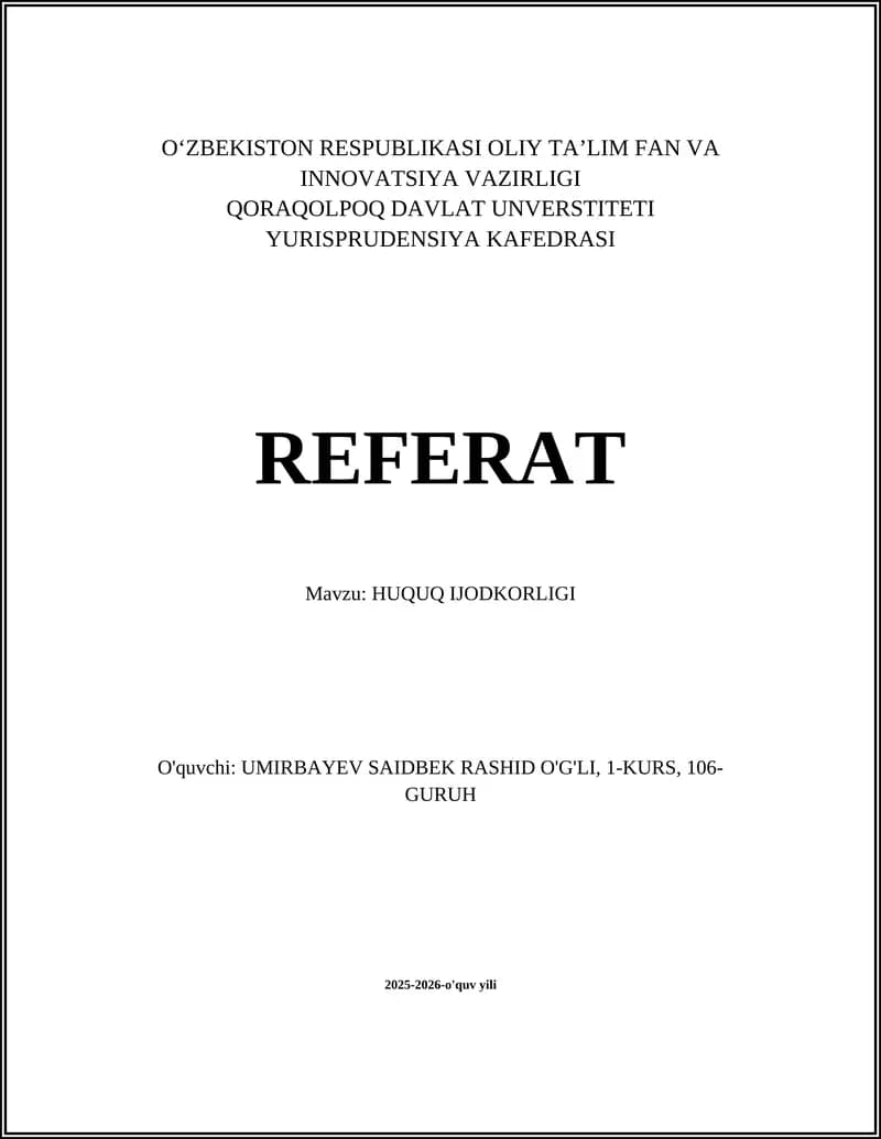 HUQUQ IJODKORLIGI