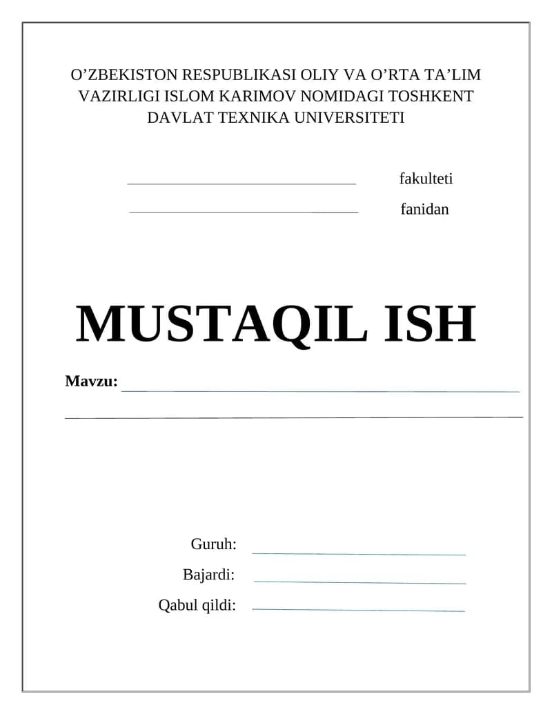MUSTAQIL ISH  yuzi