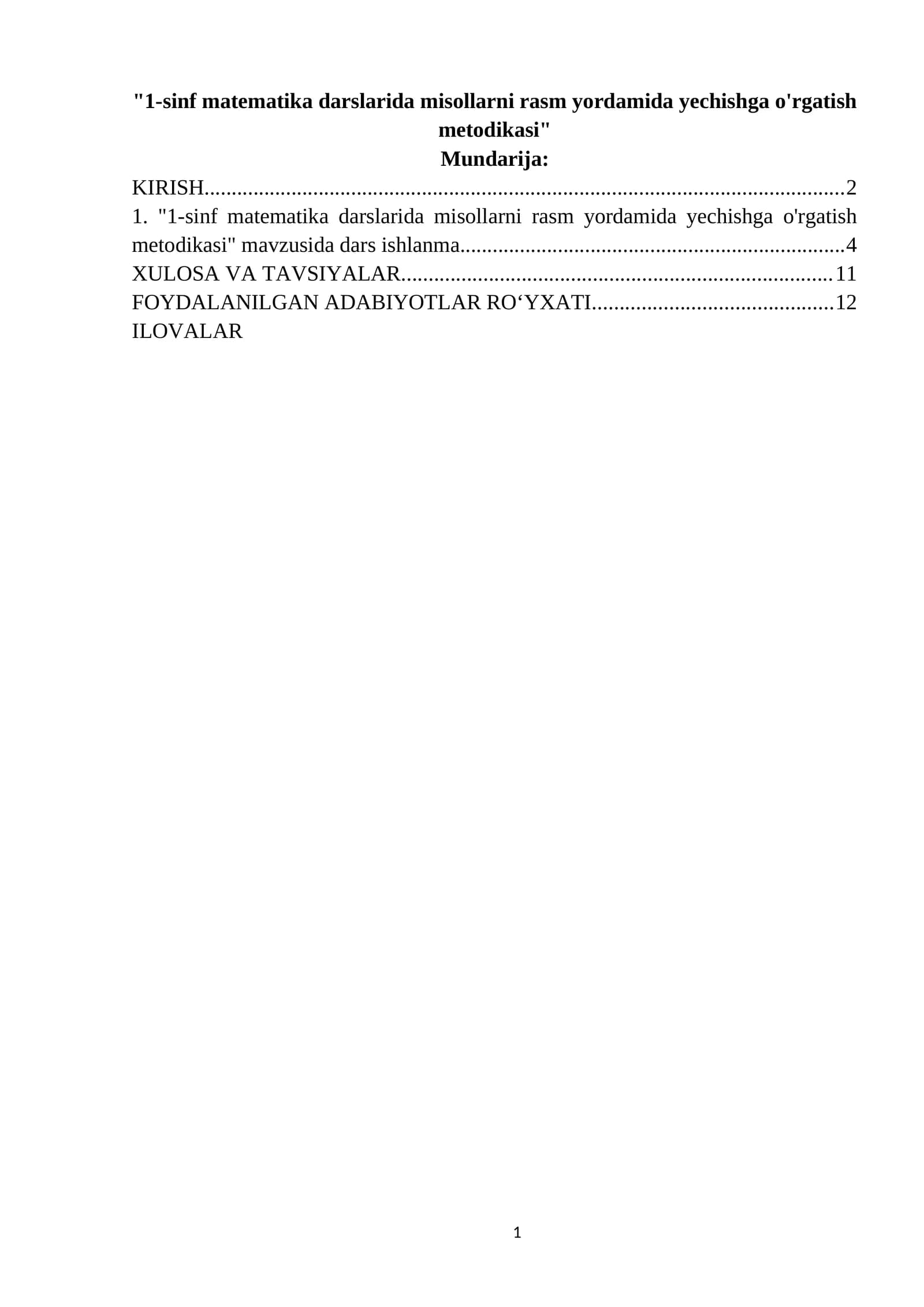 1-sinf matematika darslarida misollarni rasm yordamida yechishga o'rgatish metodikasi