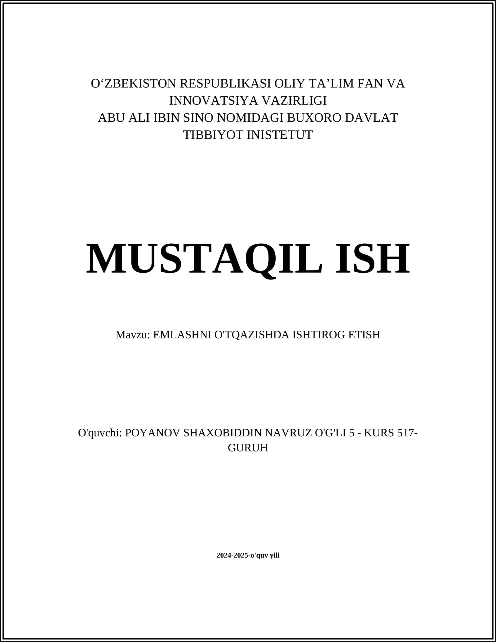 Emlashni O'tqazishda Ishtirog Etish
