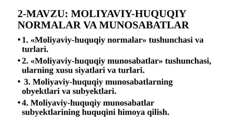 Moliyaviy-huquqiy normalar va munosabatlar