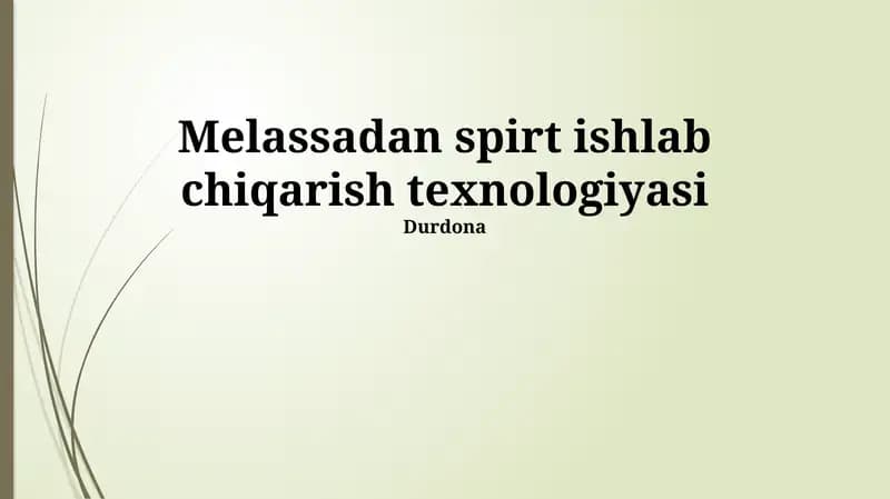 Molassadan spirt ishlab chiqarish texnologiyasi