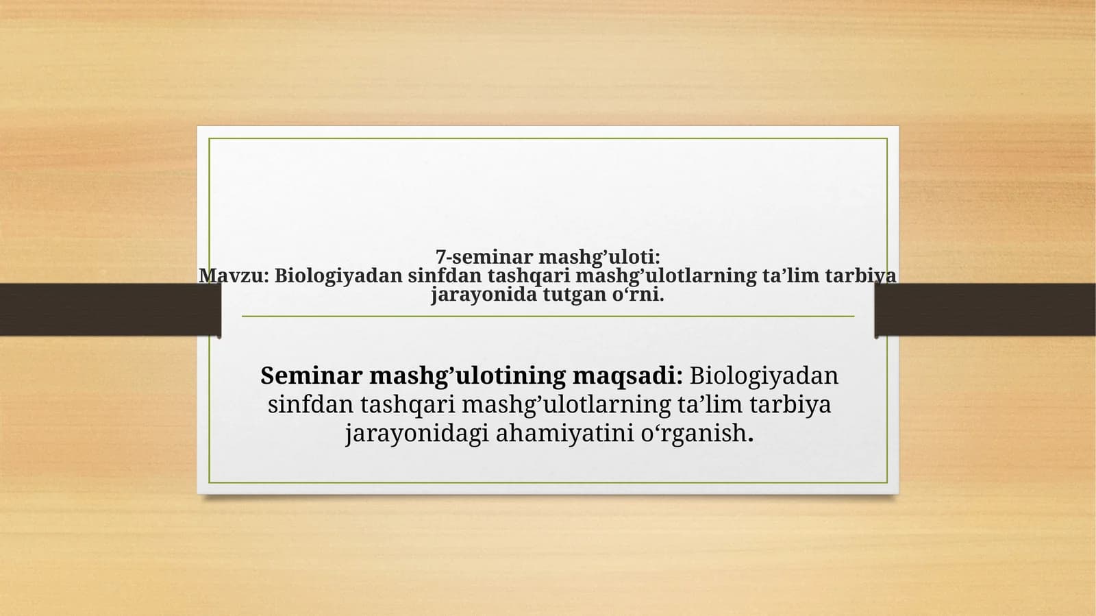 Biologiyadan sinf-dan tashqarimashg'ulot