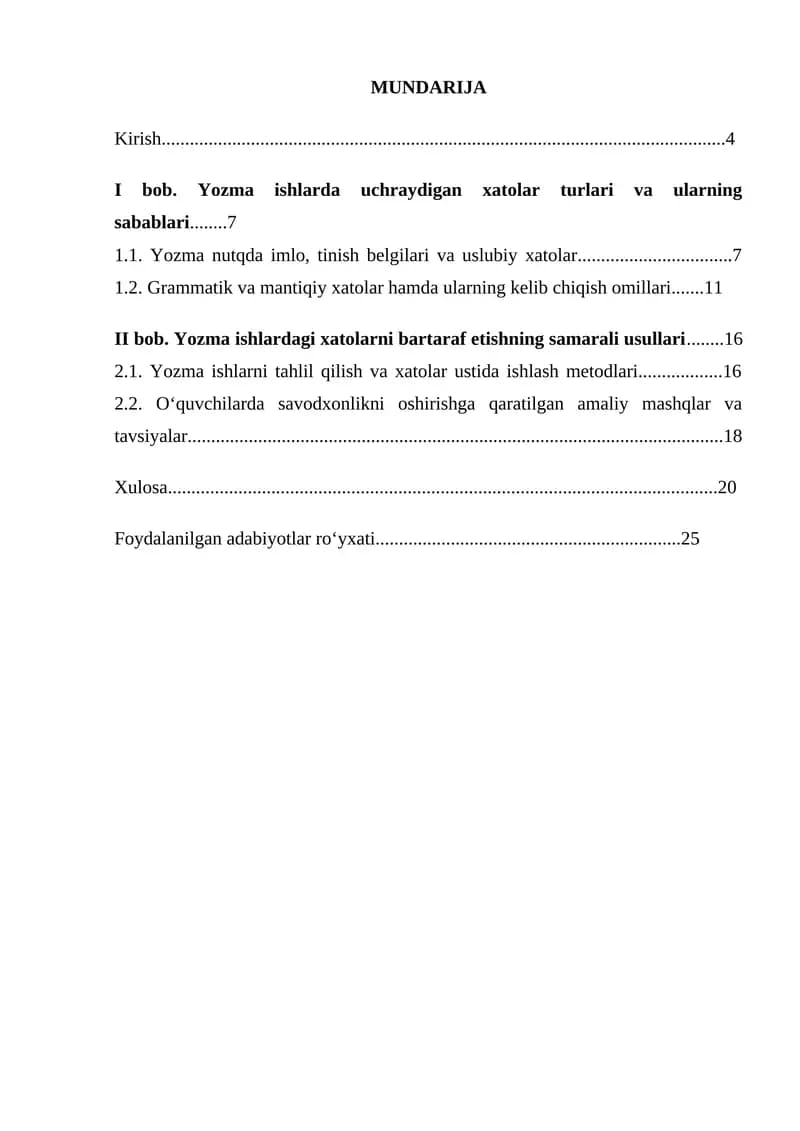 Yozma ishlar va ularning xatolari