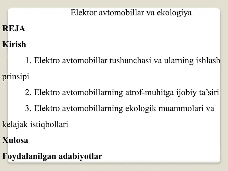 Elektoravtomobillar va ekologiya