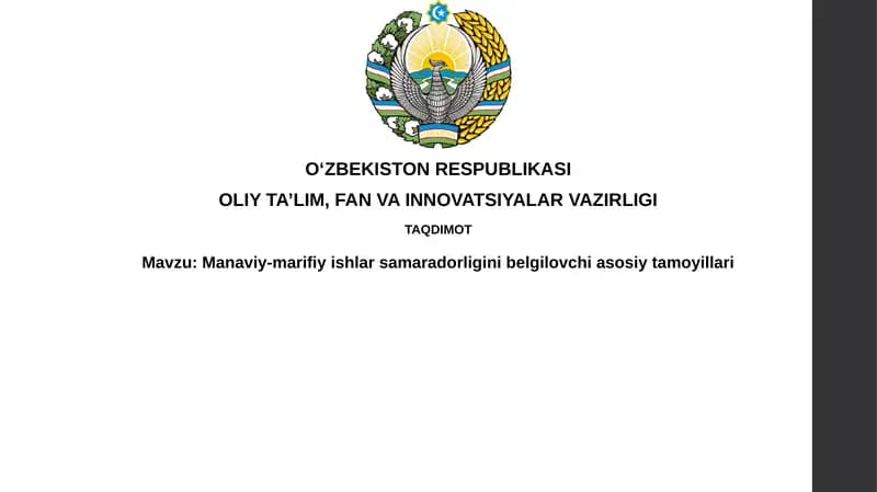 Manaviy-marifiy ishlarni belgilovchi asosiy tamoyillari