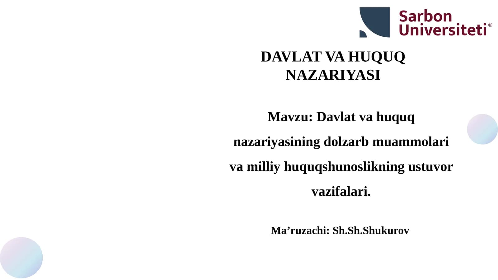 DAVLAT VA HUQUQ NAZARIYASI