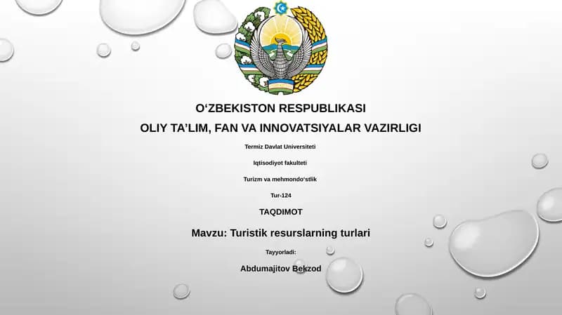 Turistik resurslarning turlari