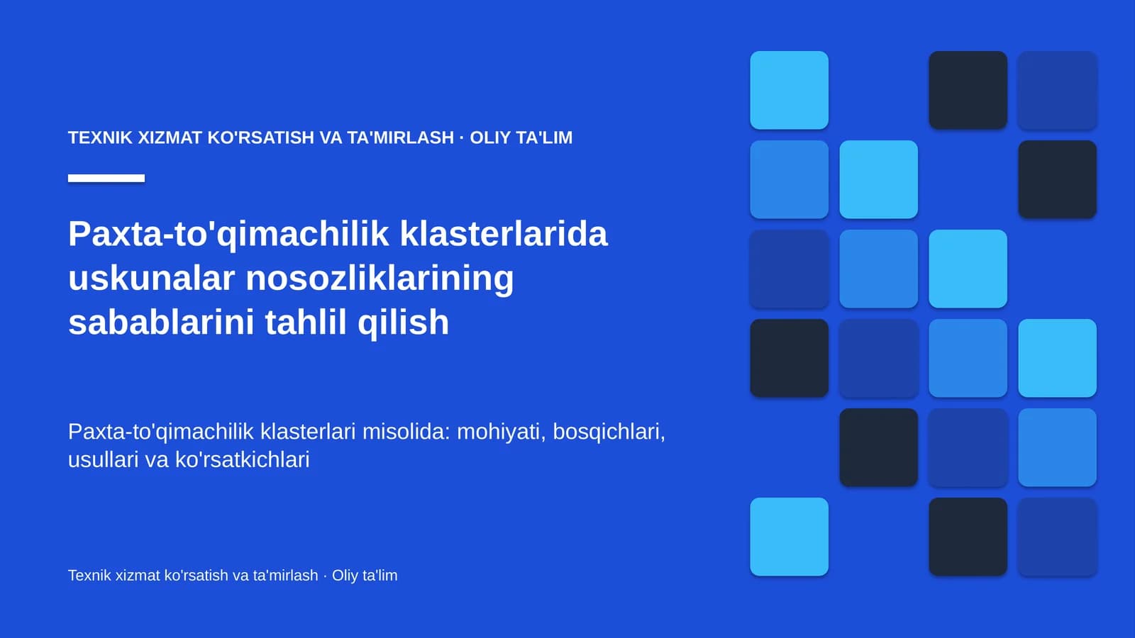 paxta to'qimachilik klasterlarida uskunalar nosozliklarining sabablarini tahlil qilish 6243