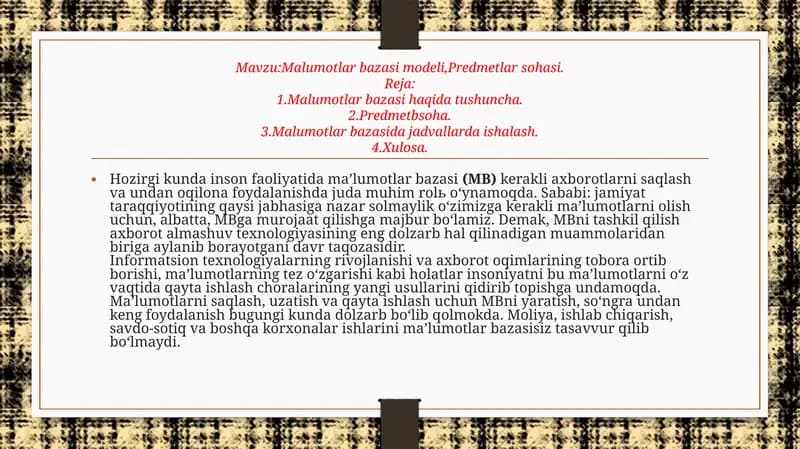 Malumotlarbazasi modeli