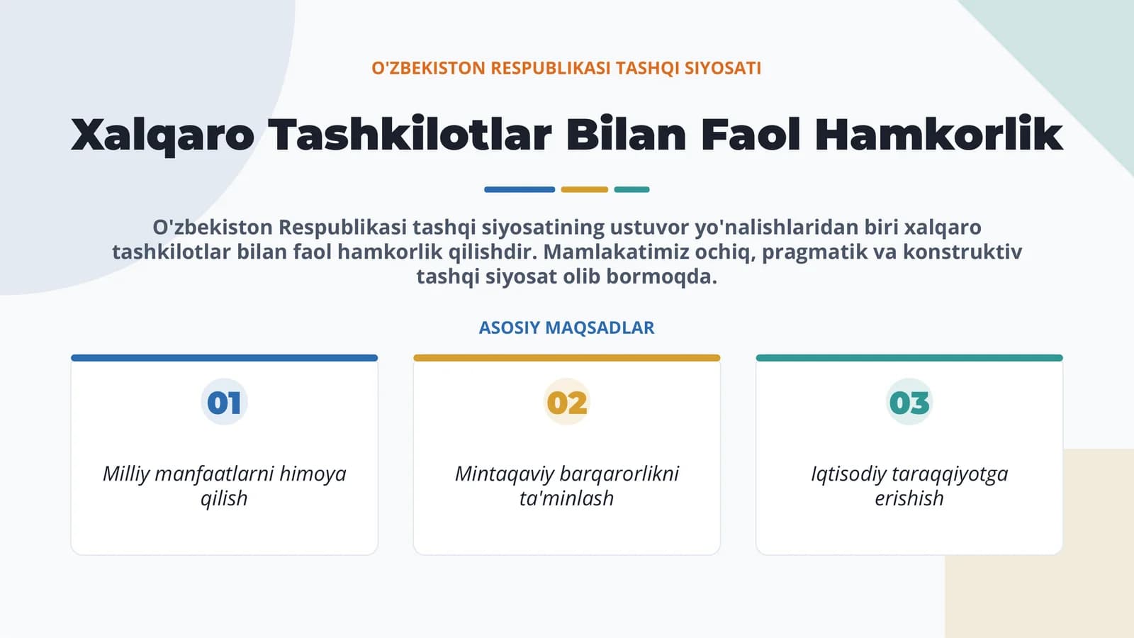 O'zbekistonning xalqaro tashkilotlar bilan hamkorlik aloqalari