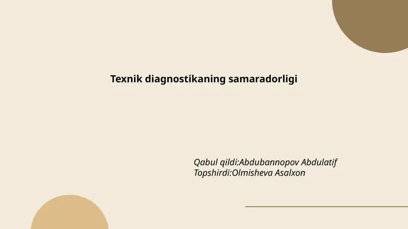 Texnik diagnostikaning samaradorligi
