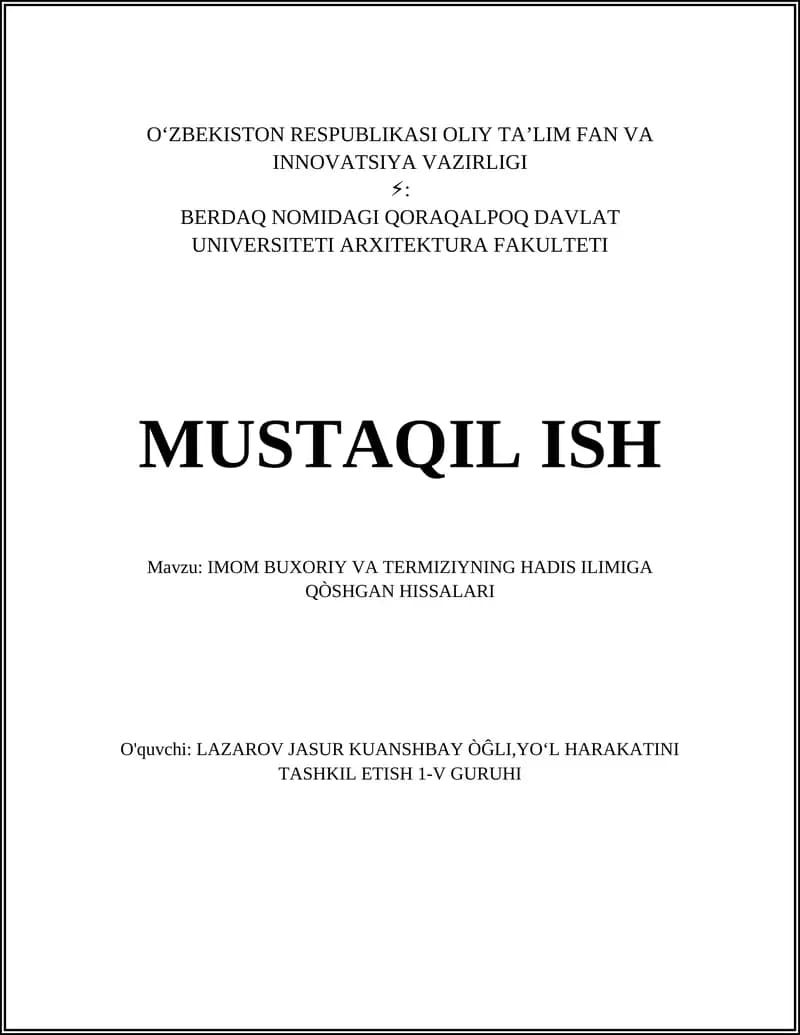 IMOM BUXORIY VA TERMIZIYNING HADIS ILIMIGA QÒSHGAN HISSALARI