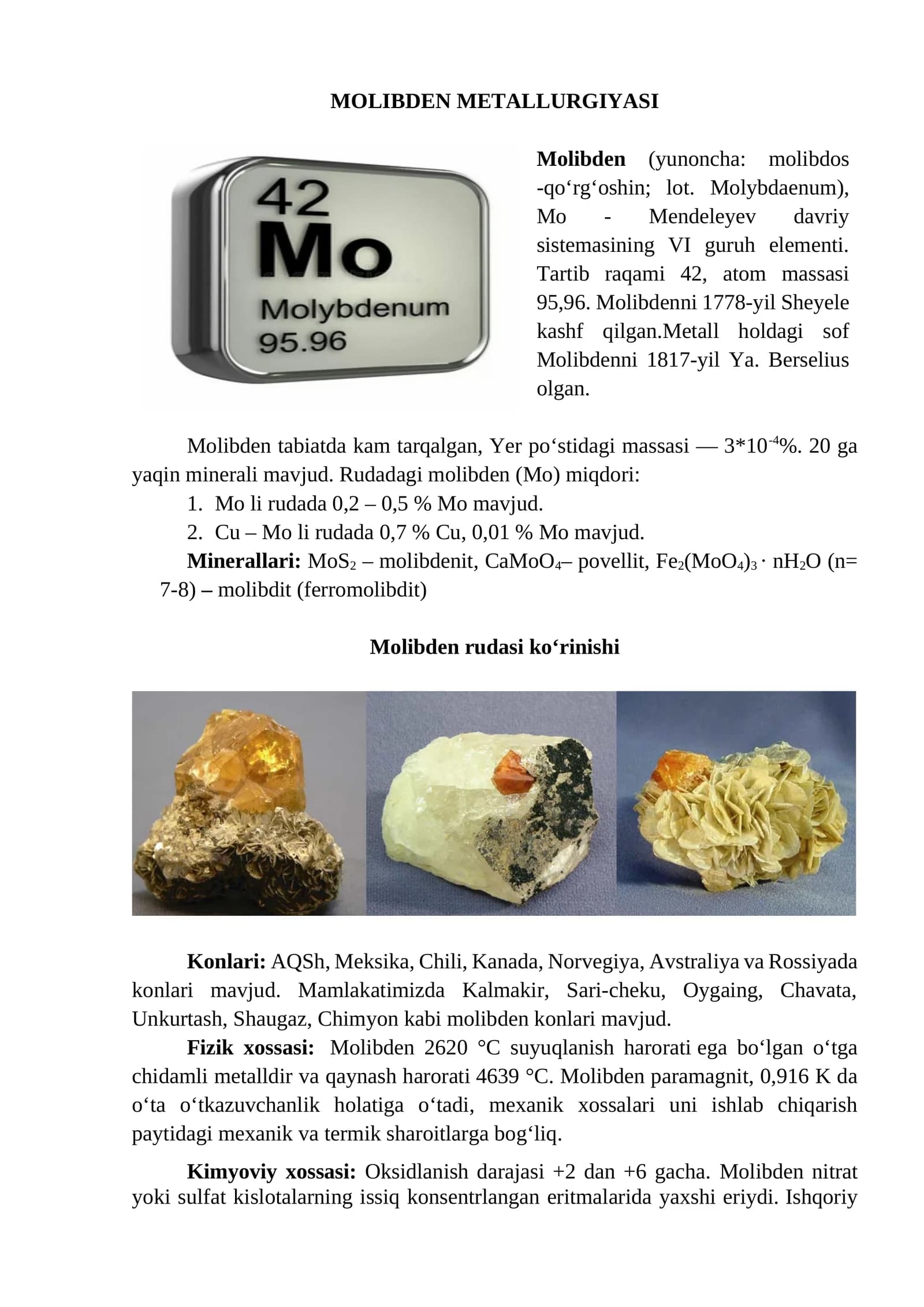 MOLIBDEN METALLURGIYASI