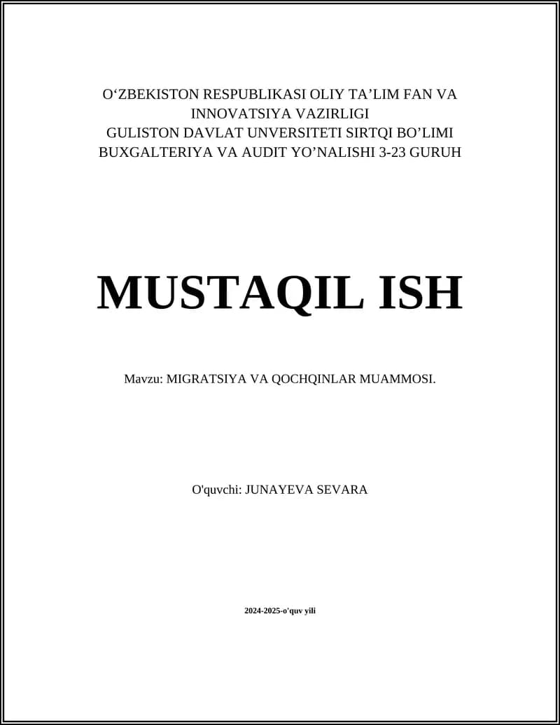 MIGRATSIYA VA QOCHQINLAR MUAMMOSI
