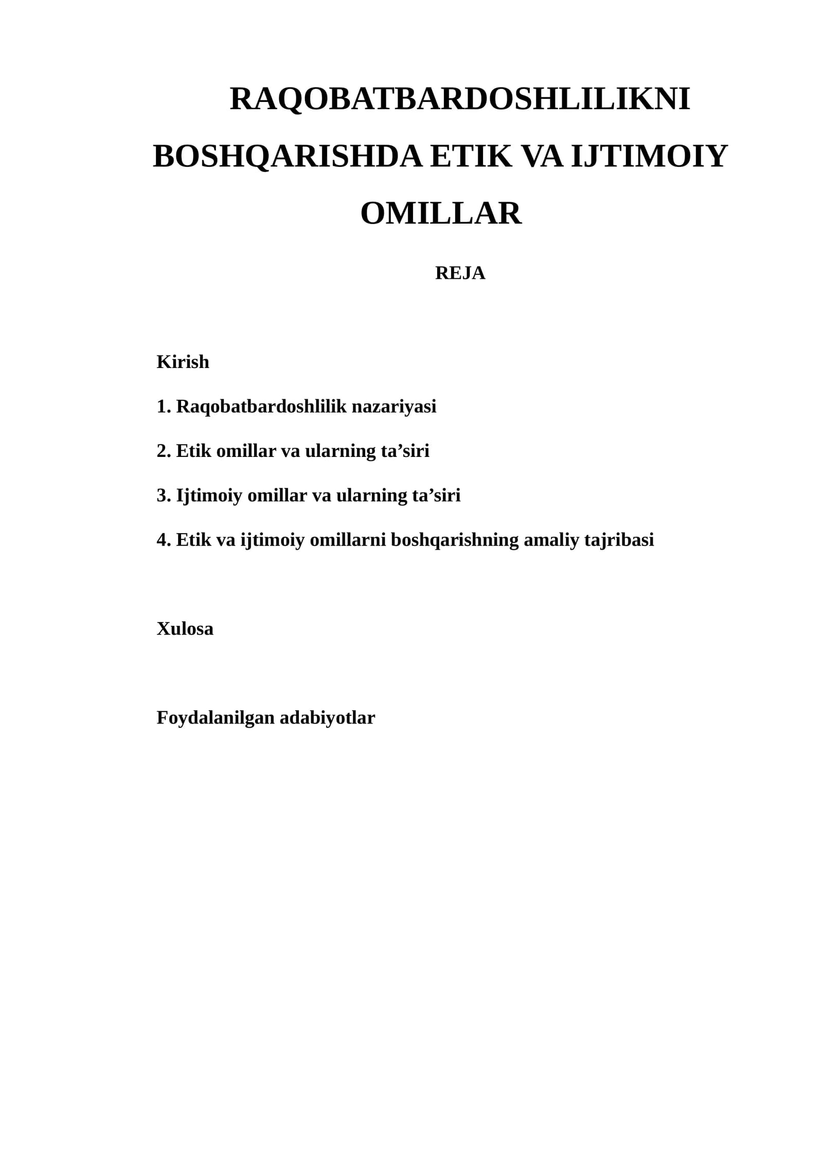 Raqobatbardoshlilikni Boshqarishda Etik va Ijtimoiy Omillar