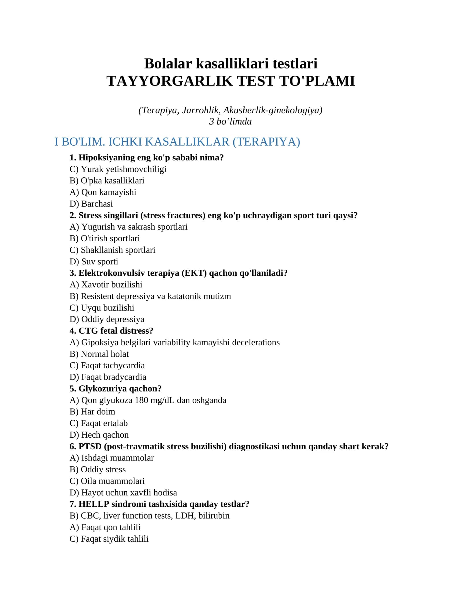 Bolalar kasalliklari testlari