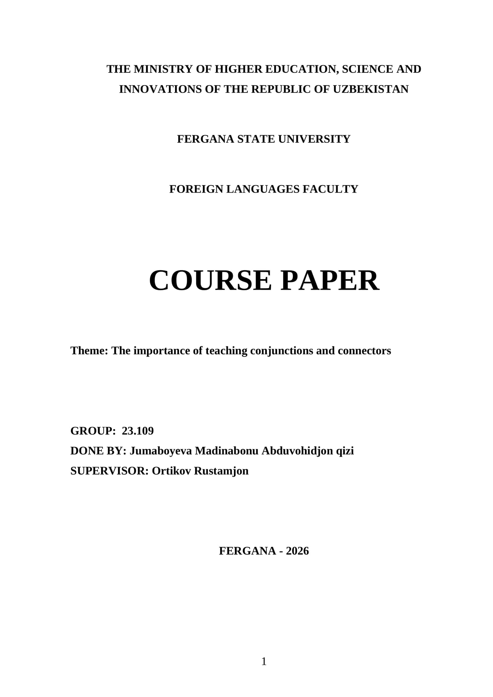 Course Paper on Teaching Conjunctions and Connectors