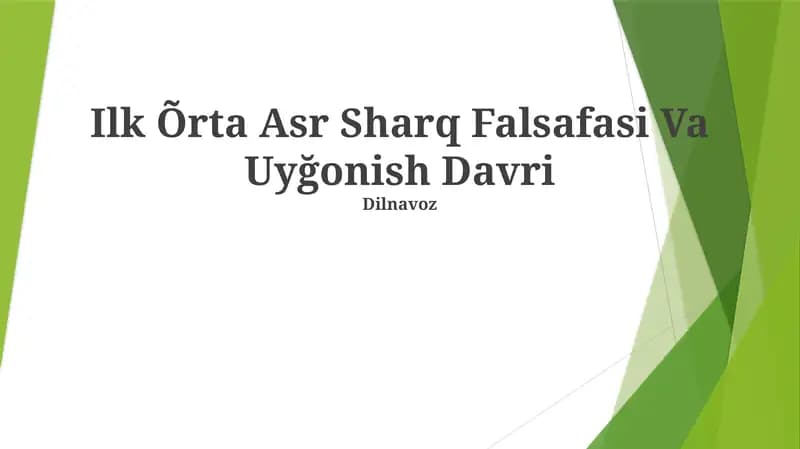 Ilk Õrta Asr Sharq Falsafasi Va Uyğonish Davri