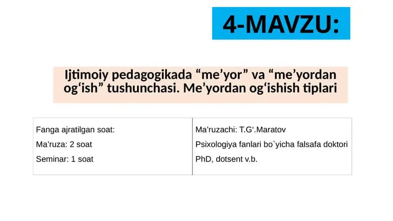 Meʼyor va meʼyordan chekinish(og‘ish) tushunchasi