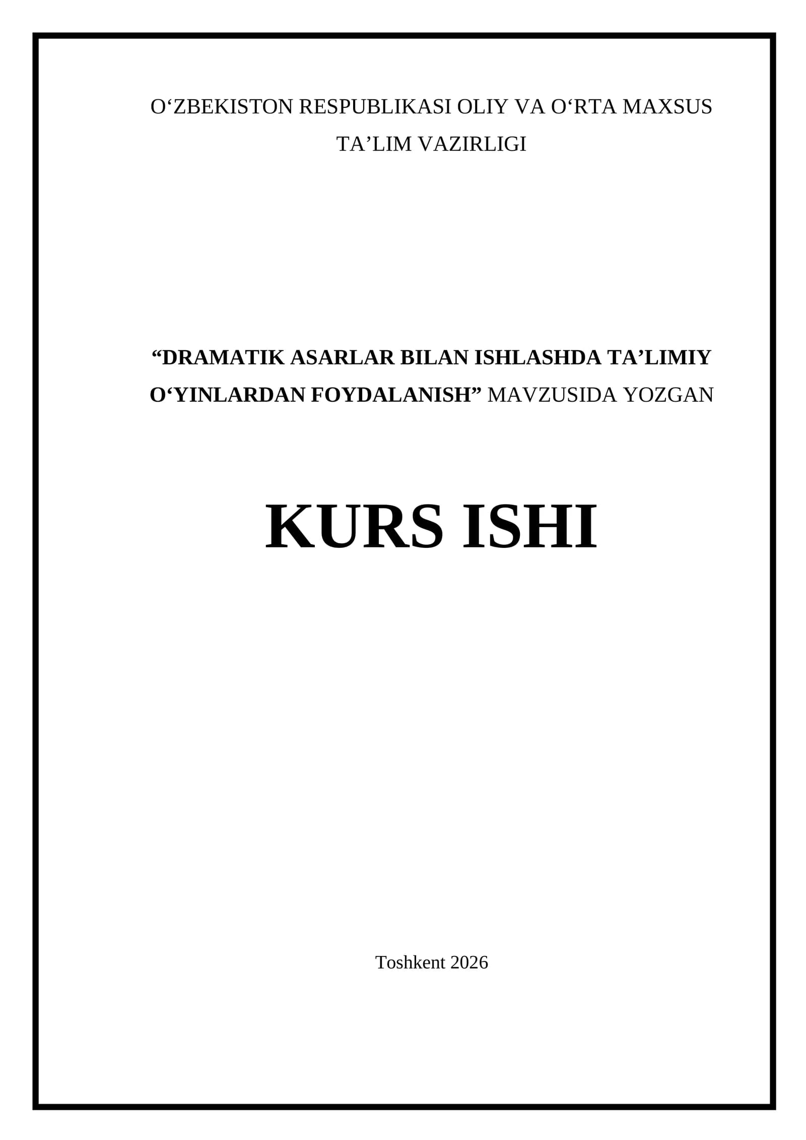 DRAMATIK ASARLAR BILAN ISHLASHDA TA’LIMIY O‘YINLARDAN FOYDALANISH