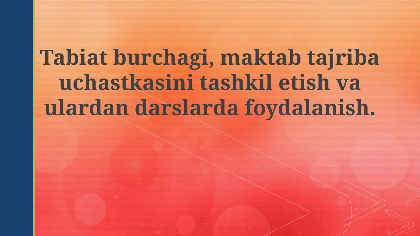 Tabiatburchagi, maktabtajribauchastkasinitashkiletishvaulardandarslardafoydalanish