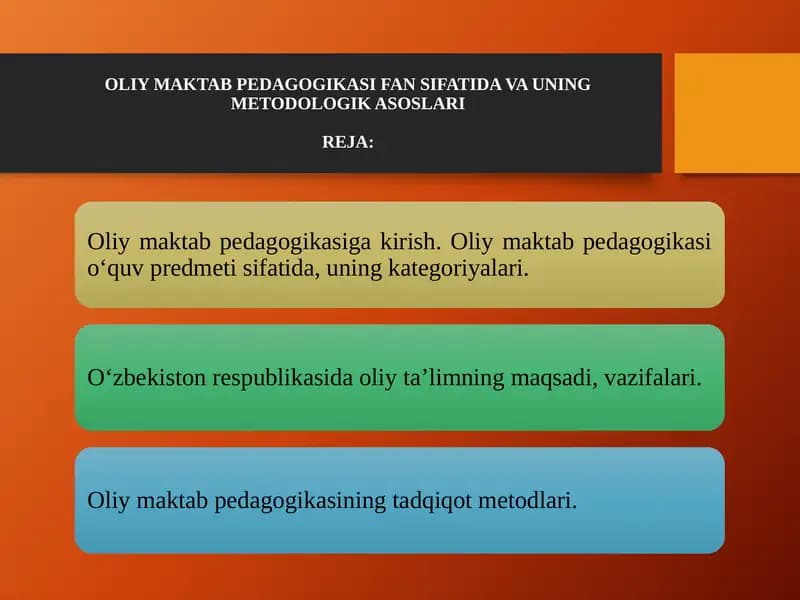 OLIY MAKTAB PEDAGOGIKASI