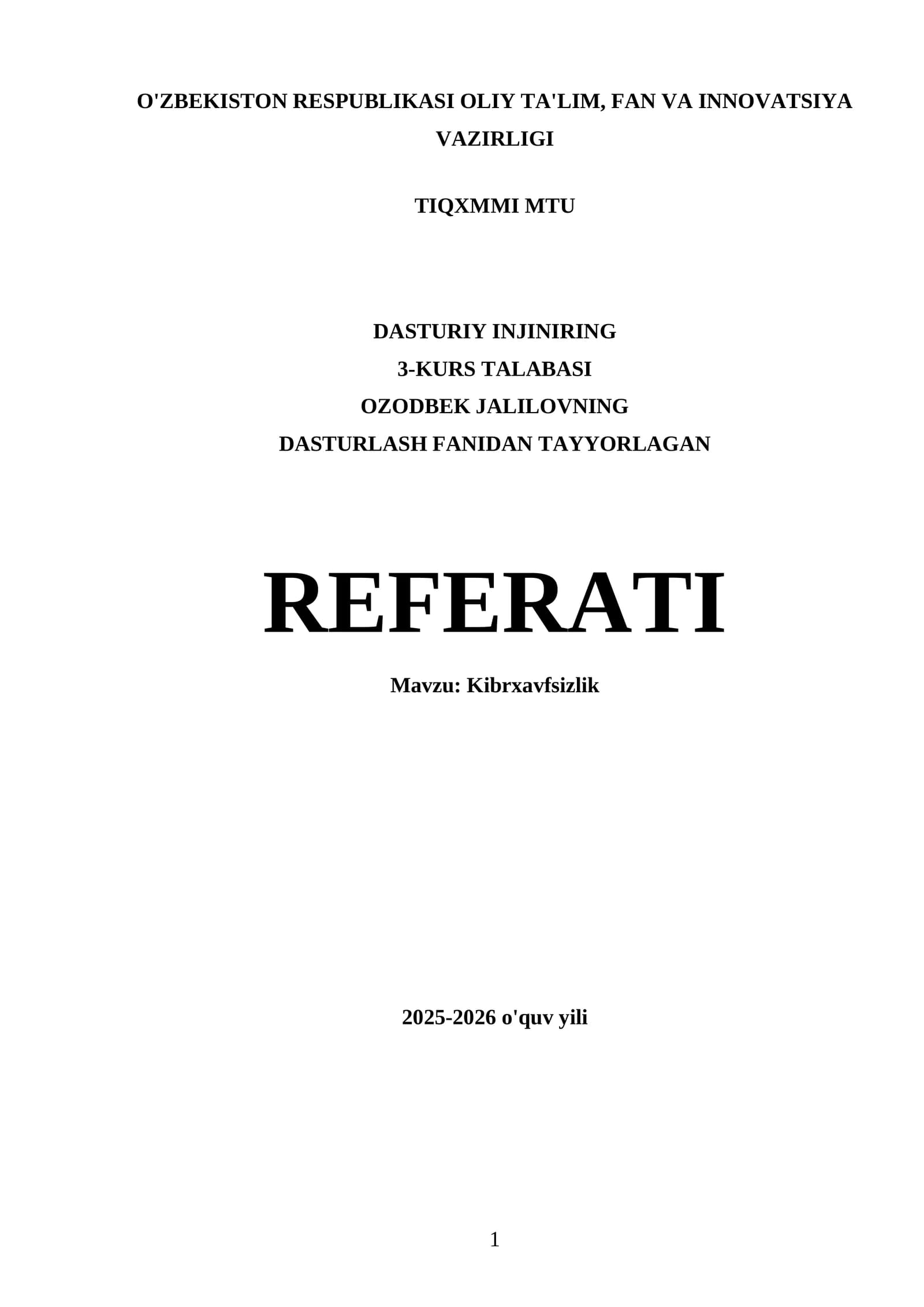 Kibrxavfsizlik REFERATI