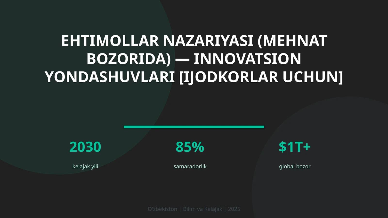 Ehtimollar nazariyasi (mehnat bozorida) — innovatsion yondashuvlari [ijodkorlar uchun]