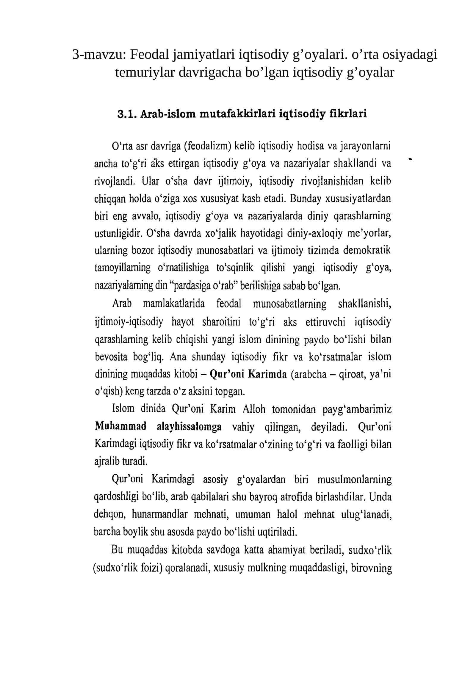 Feodal jamiyatlari iqtisodiy g’oyalari