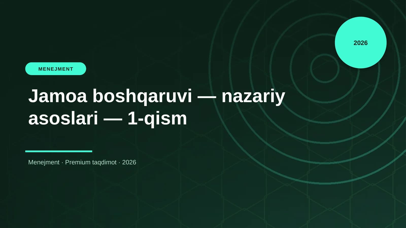 Jamoa boshqaruvi — nazariy asoslari — 1-qism