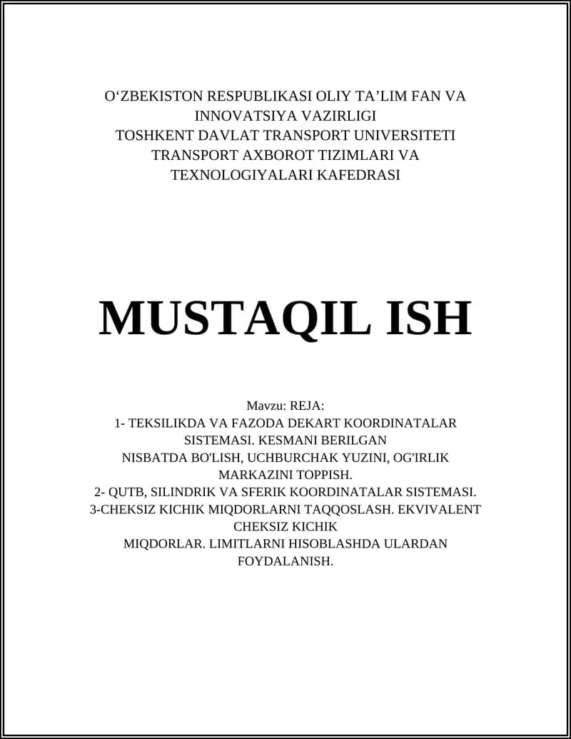 Dekart koordinatalar sistemasida kesmani berilgan nisbatda bo'lish