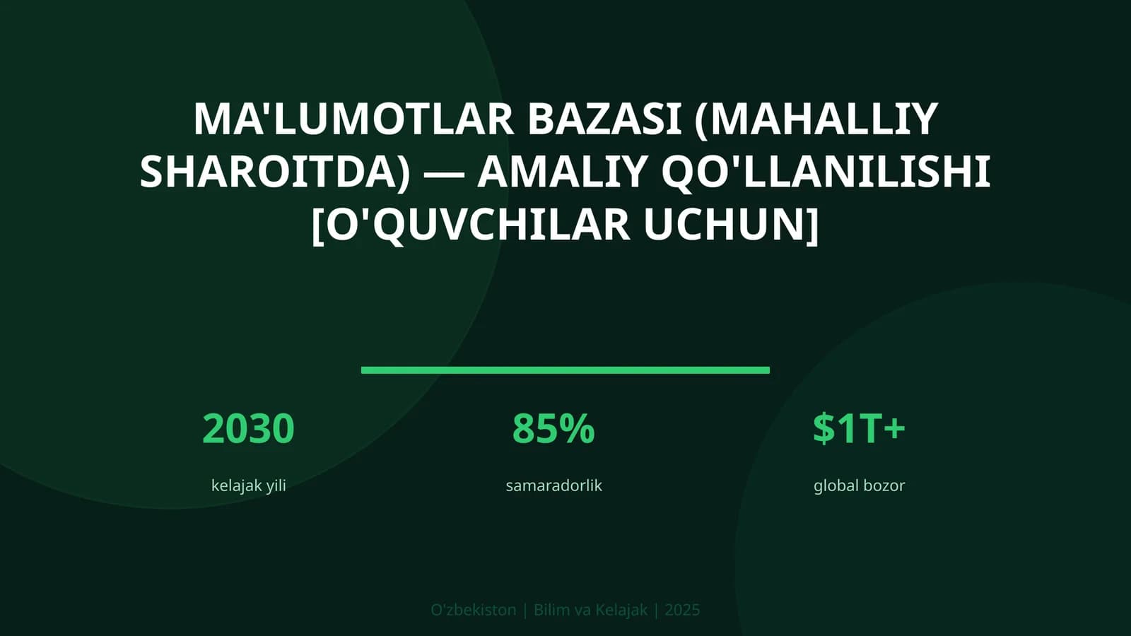 Ma'lumotlar bazasi (mahalliy sharoitda) — amaliy qo'llanilishi [o'quvchilar uchun]