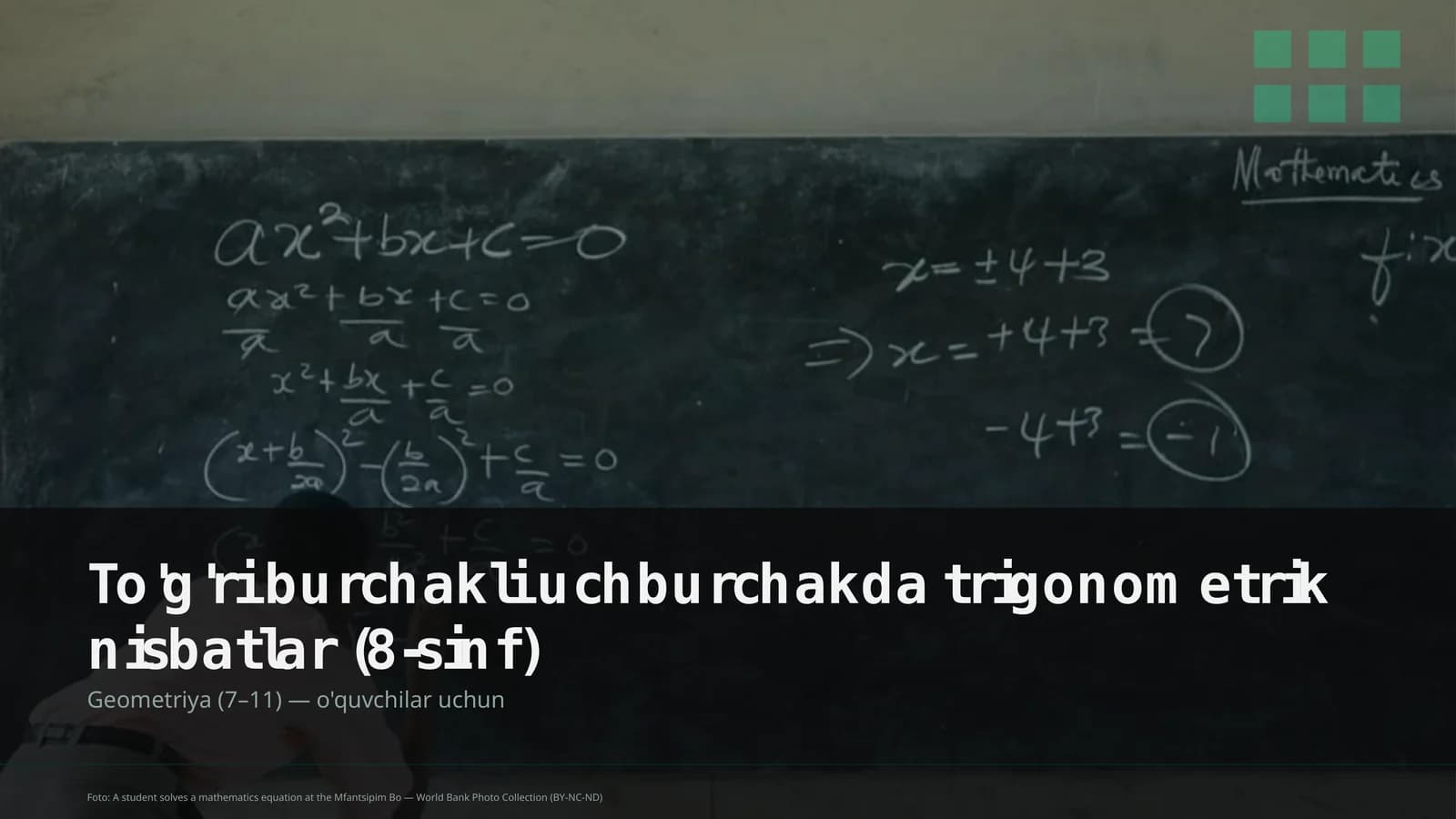 To'g'ri burchakli uchburchakda trigonometrik nisbatlar (8-sinf)