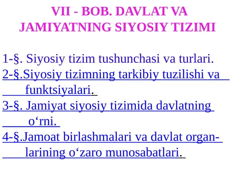 Davlat va Jamiiyatning Siyosiy Tizimi