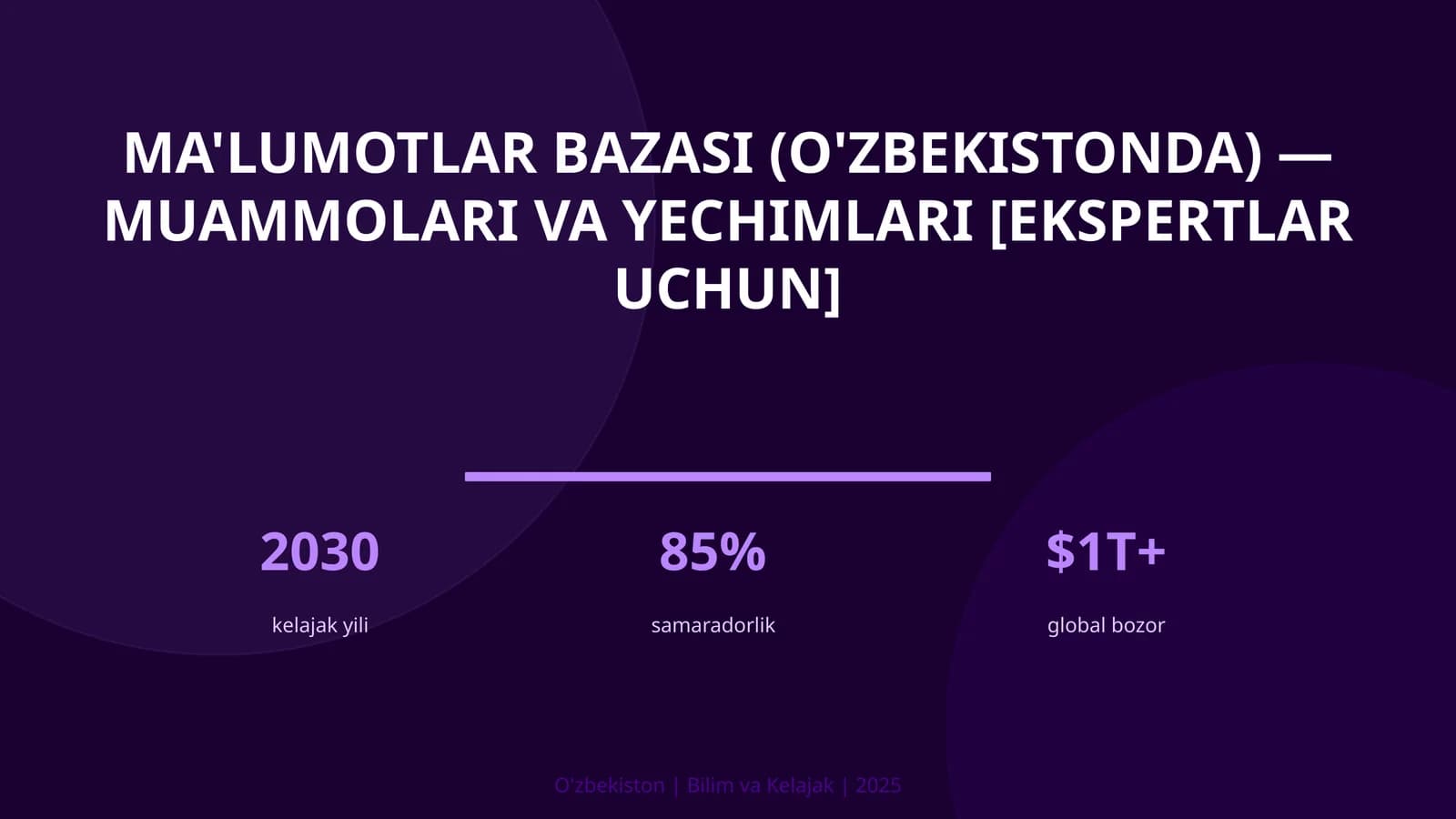 Ma'lumotlar bazasi (O'zbekistonda) — muammolari va yechimlari [ekspertlar uchun]