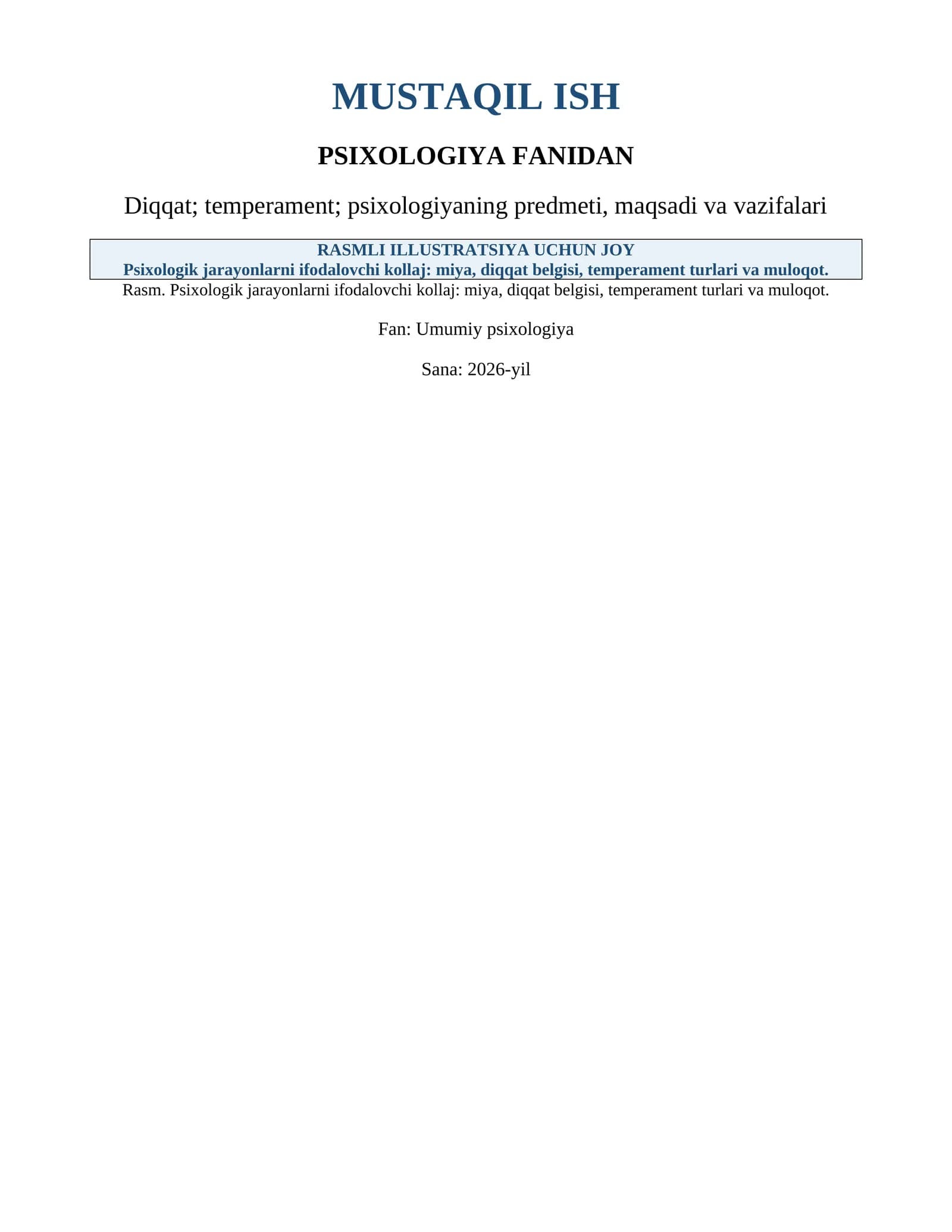 MUSTAQIL ISH PSIXOLOGIYA FANIDAN