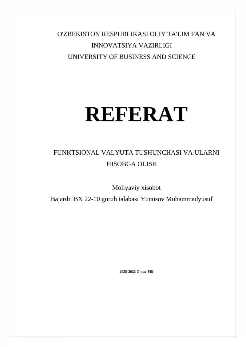 Funktsional valyuta tushunchasi va ularni hisobga ol