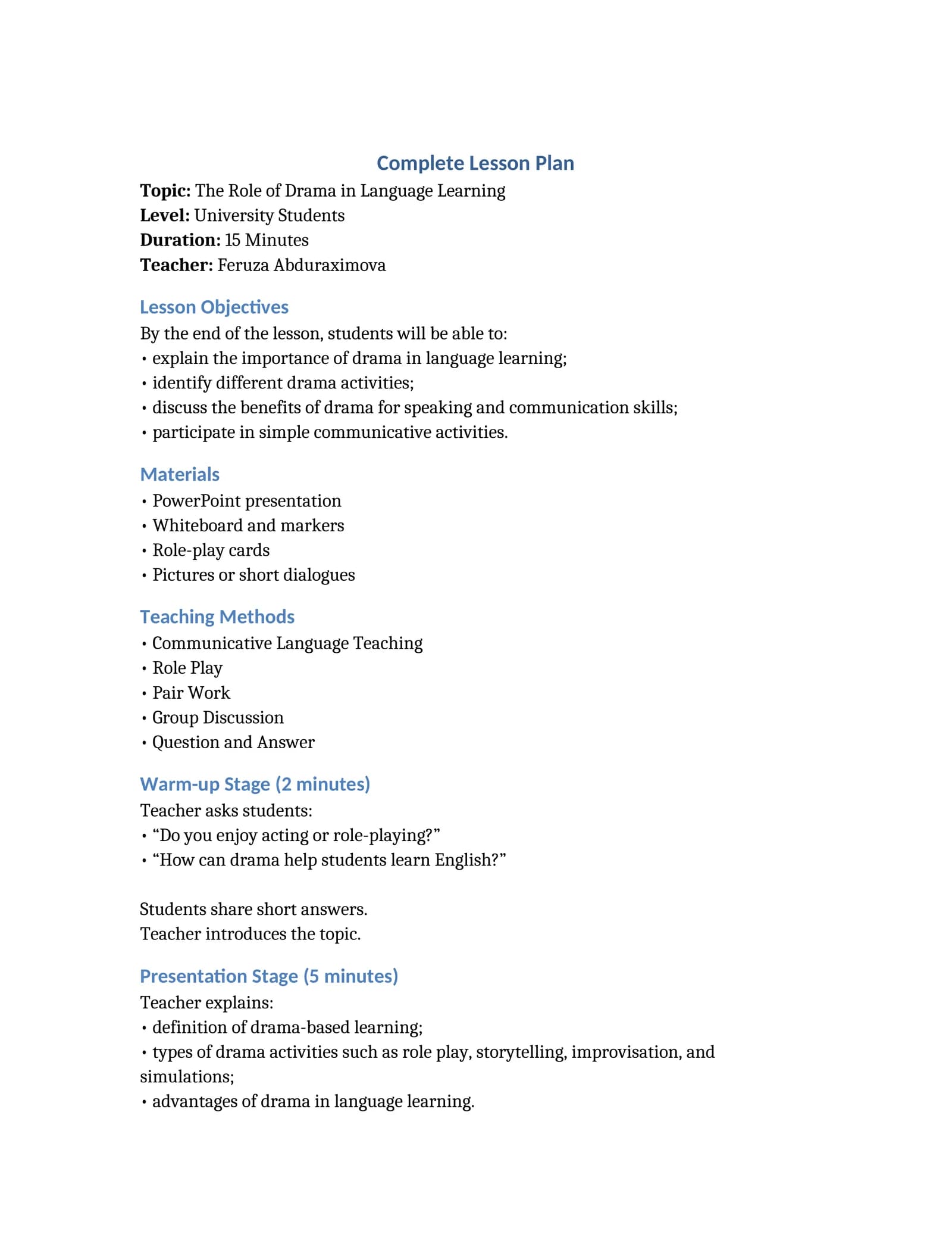 Complete Lesson Plan