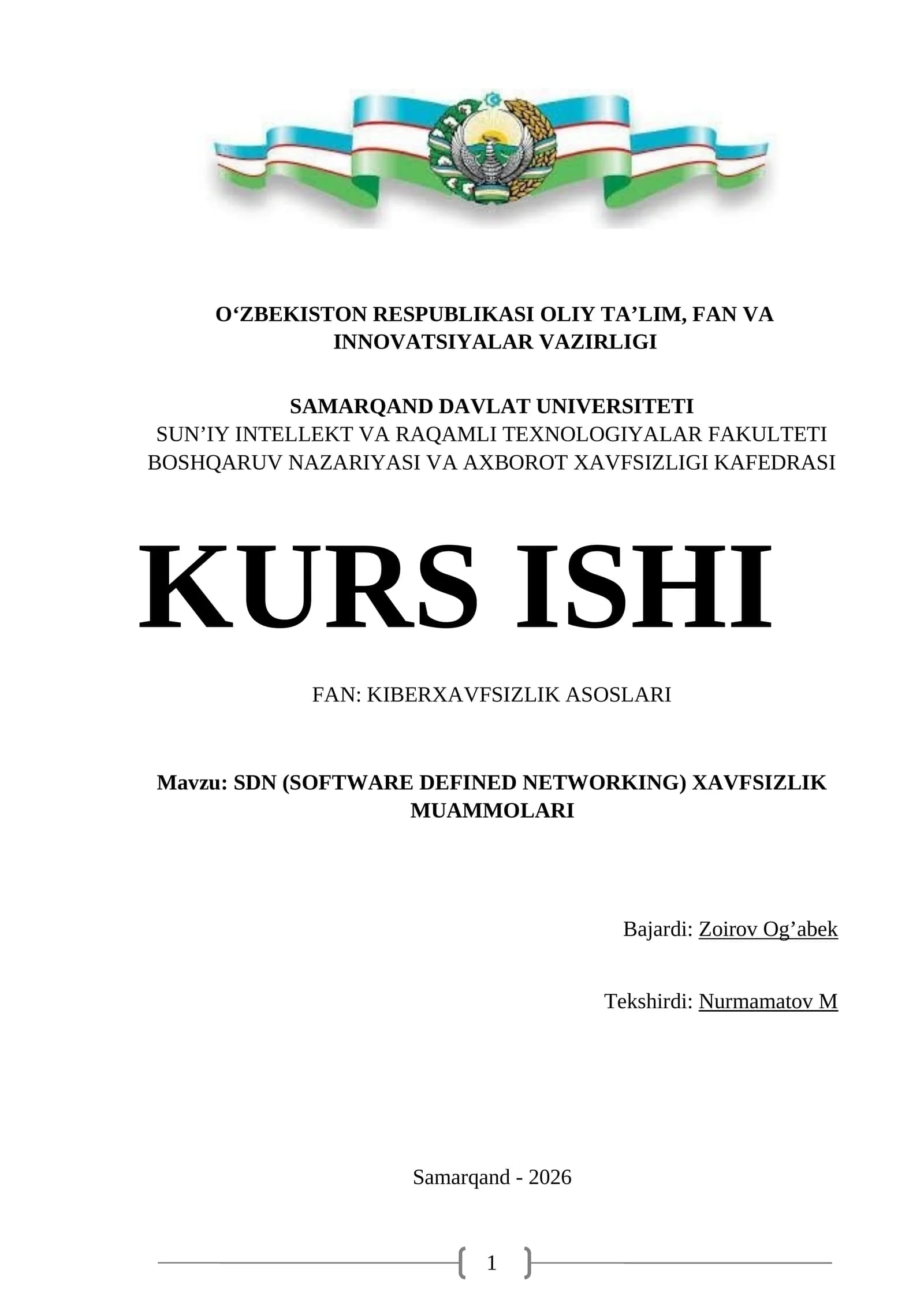 SDN (SOFTWARE DEFINED NETWORKING) XAVFSIZLIK MUAMMOLARI