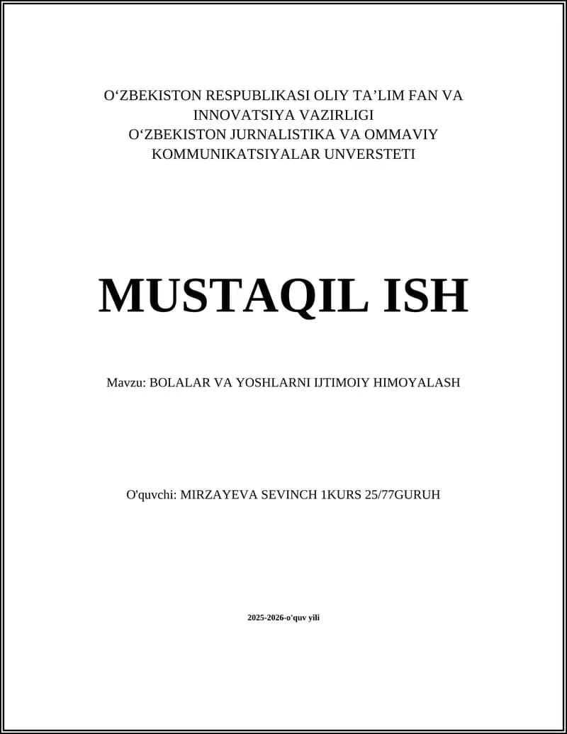 Bolalar va yoshlarni ijtimoiy himoyalash
