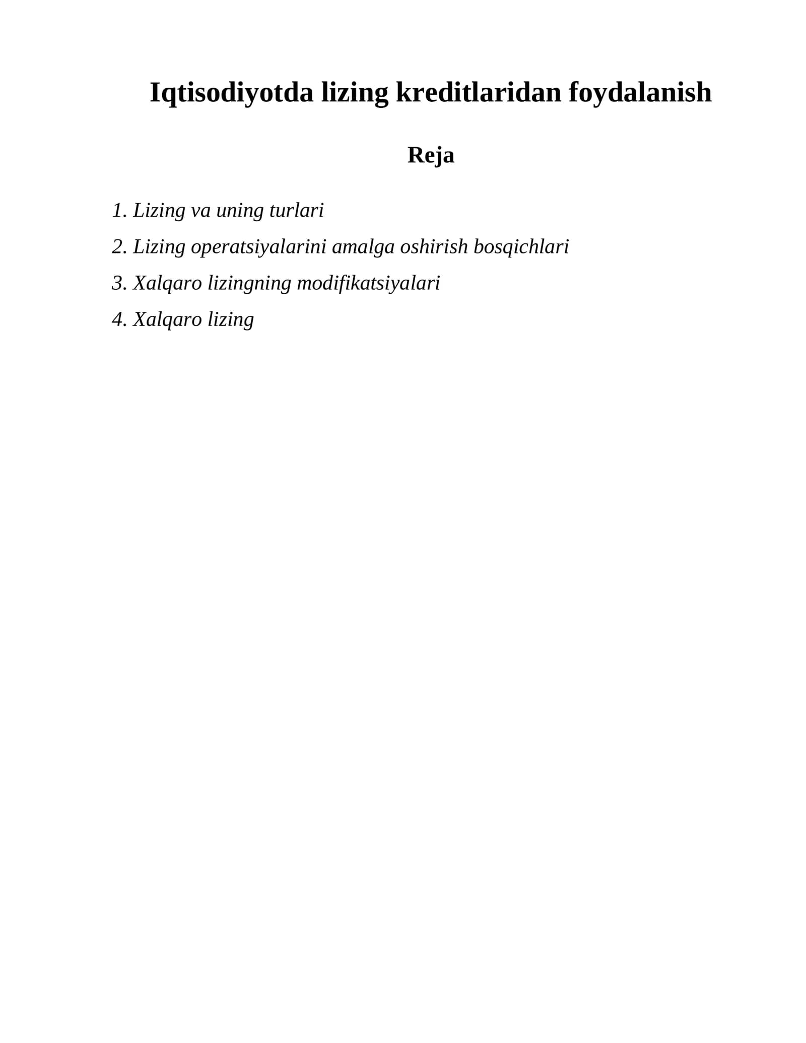 Lizing kreditlaridan foydalanish