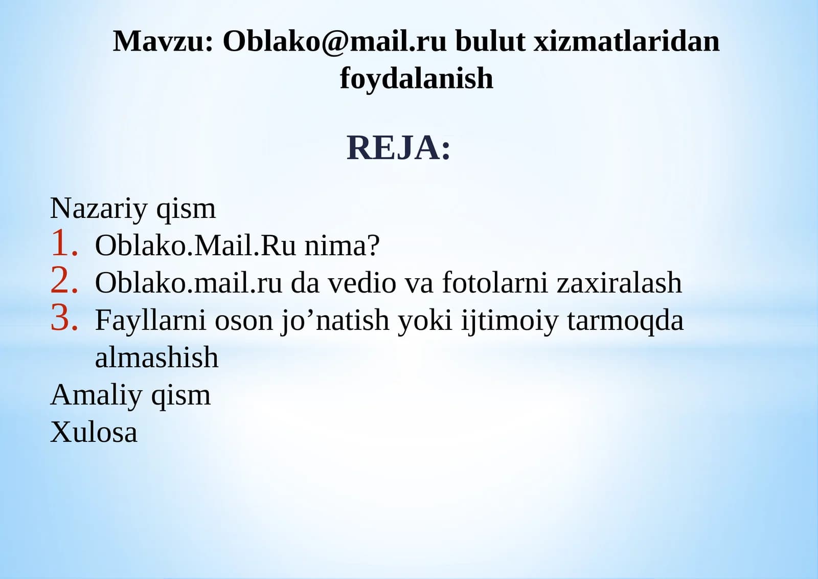 Oblako@mail.ru bulut xizmatlaridan foydalanish
