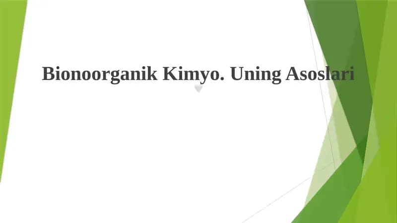 Bionoorganik Kimyo. Uning Asoslari
